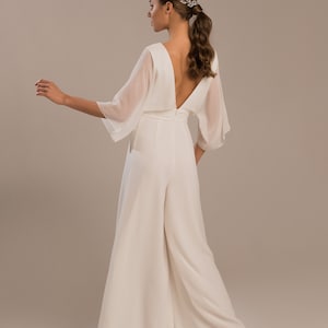 Wedding jumpsuit with long sleeves, Bridal jumpsuit v-neck and open back Saba image 6