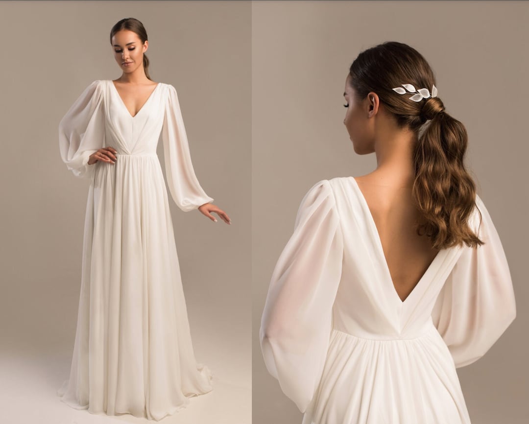 Wedding Dress Long Sleeves. Minimalist Bridal Dress, Modest Wedding ...