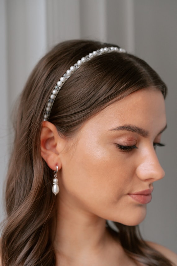 Pearl Bridal Thin Headband. Pearl Hairband for Wedding Simple