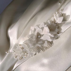 Floral Bridal Hair Comb: Fabric Flowers, Pearls, Crystal Accents