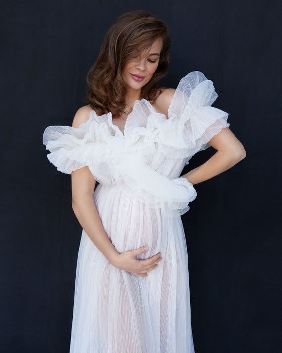 Long Ivory Maternity Dress/ Pregnancy 
