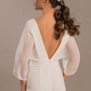 Wedding jumpsuit with long sleeves, Bridal jumpsuit v-neck and open back Saba image 5