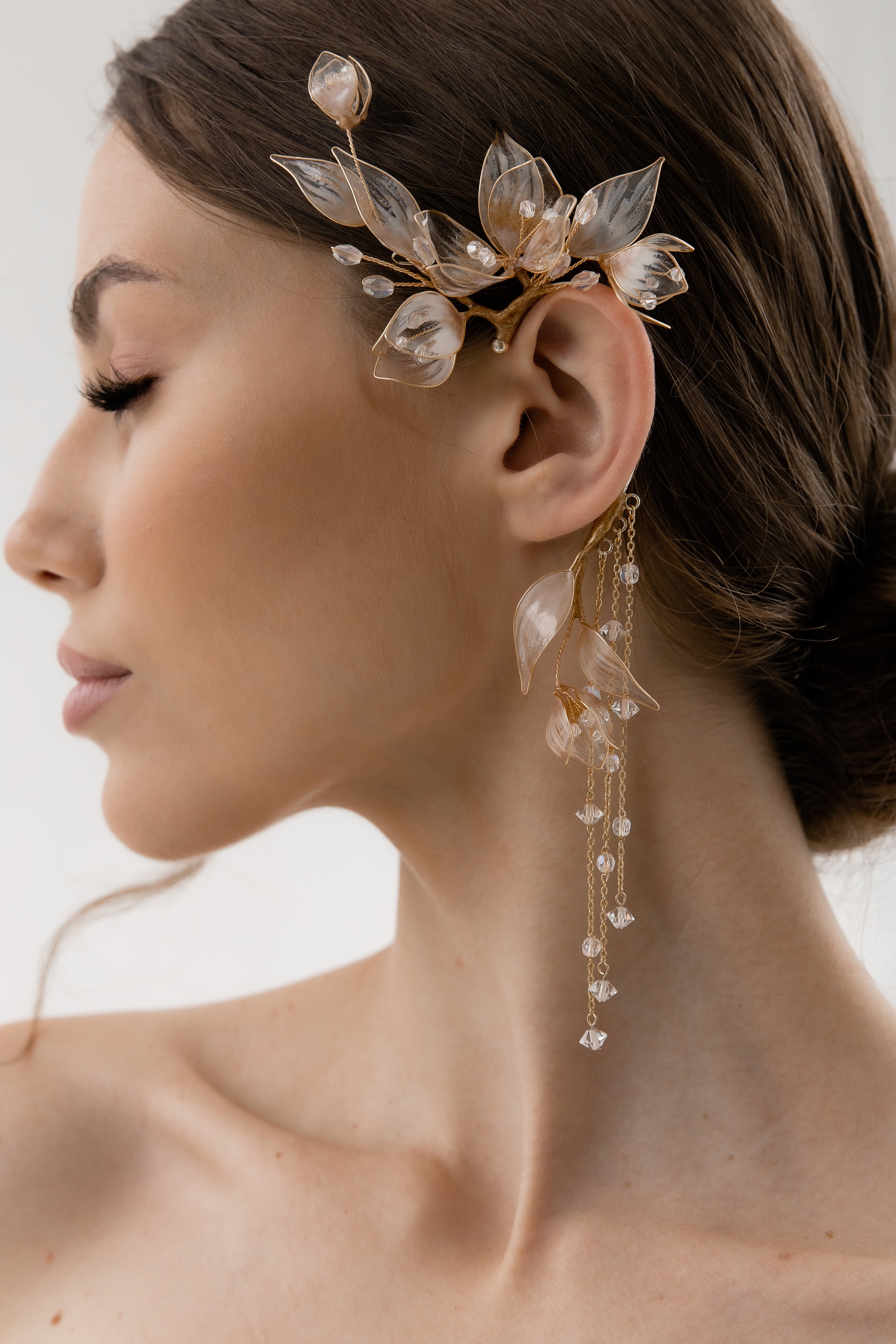 [COLD FRAME] ☆ / FLORES EAR CUFF Ear Cuff, Floral Ear Cuff, Gold Ear Crawler Earrings, Ear