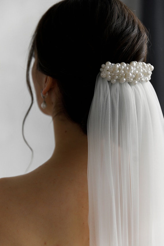 Wedding veil, pearl bridal veil Chapel length wedding veil with pearl comb, Long wedding veil, Elegant tulle wedding veil