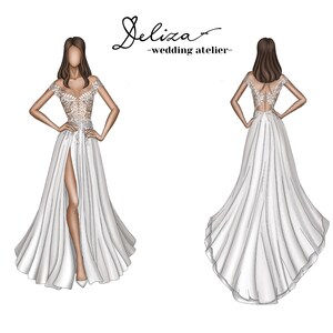 Custom-made wedding dresses: Courthouse dress, Crepe long sleeve wedding gown, Floral boho wedding dress, Corset bridal mermaid gown image 4