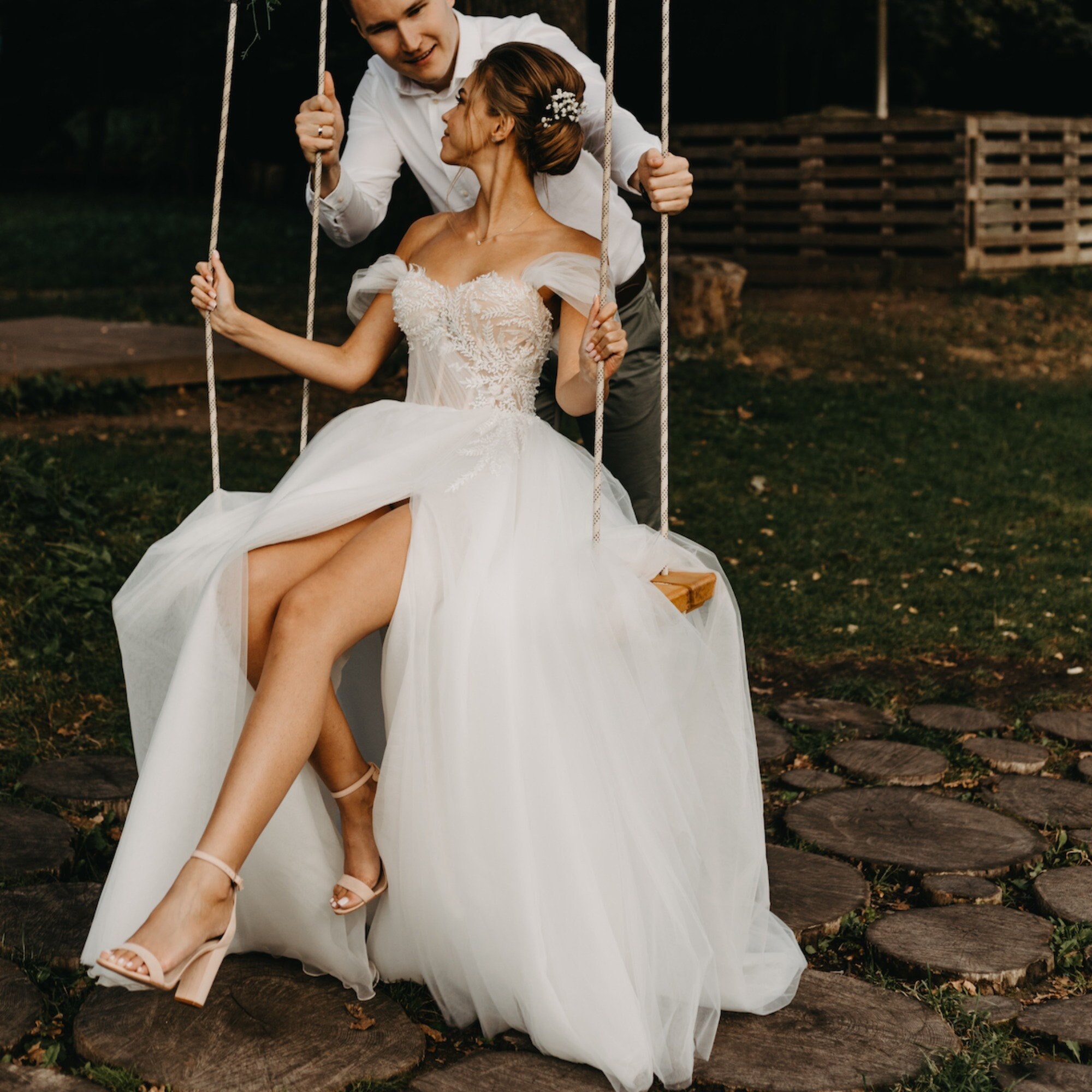 high slit wedding dress