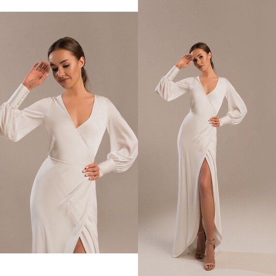 Bishop Sleeve Wrap Wedding Dress Bridal 
