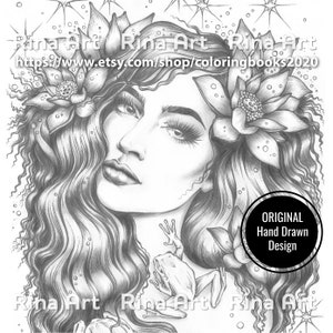 Mermaid | Coloring Page | Printable Adult Colouring Pages Book | Download Grayscale Illustration JPG, PDF