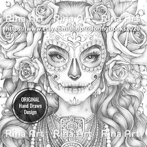 Mictlancihuatl | Coloring Page | Printable Adult Colouring Pages Book | Download Grayscale Illustration JPG, PDF