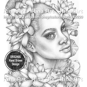 Lotus | Coloring Page | Printable Adult Colouring Pages Book | Download Grayscale Illustration JPG, PDF