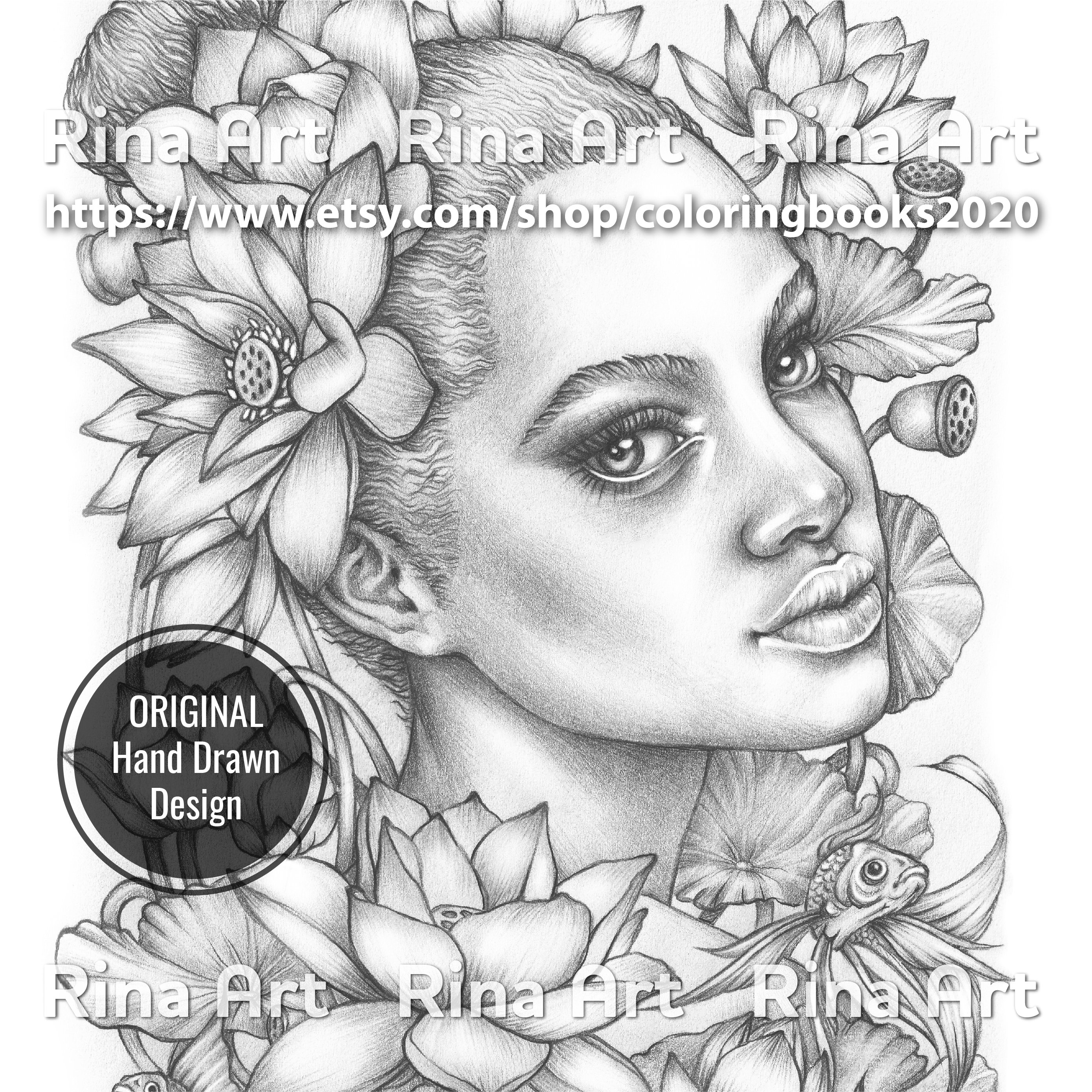 Lotus | Coloring Page | Printable Adult Colouring Pages Book | Download Grayscale Illustration JPG, PDF