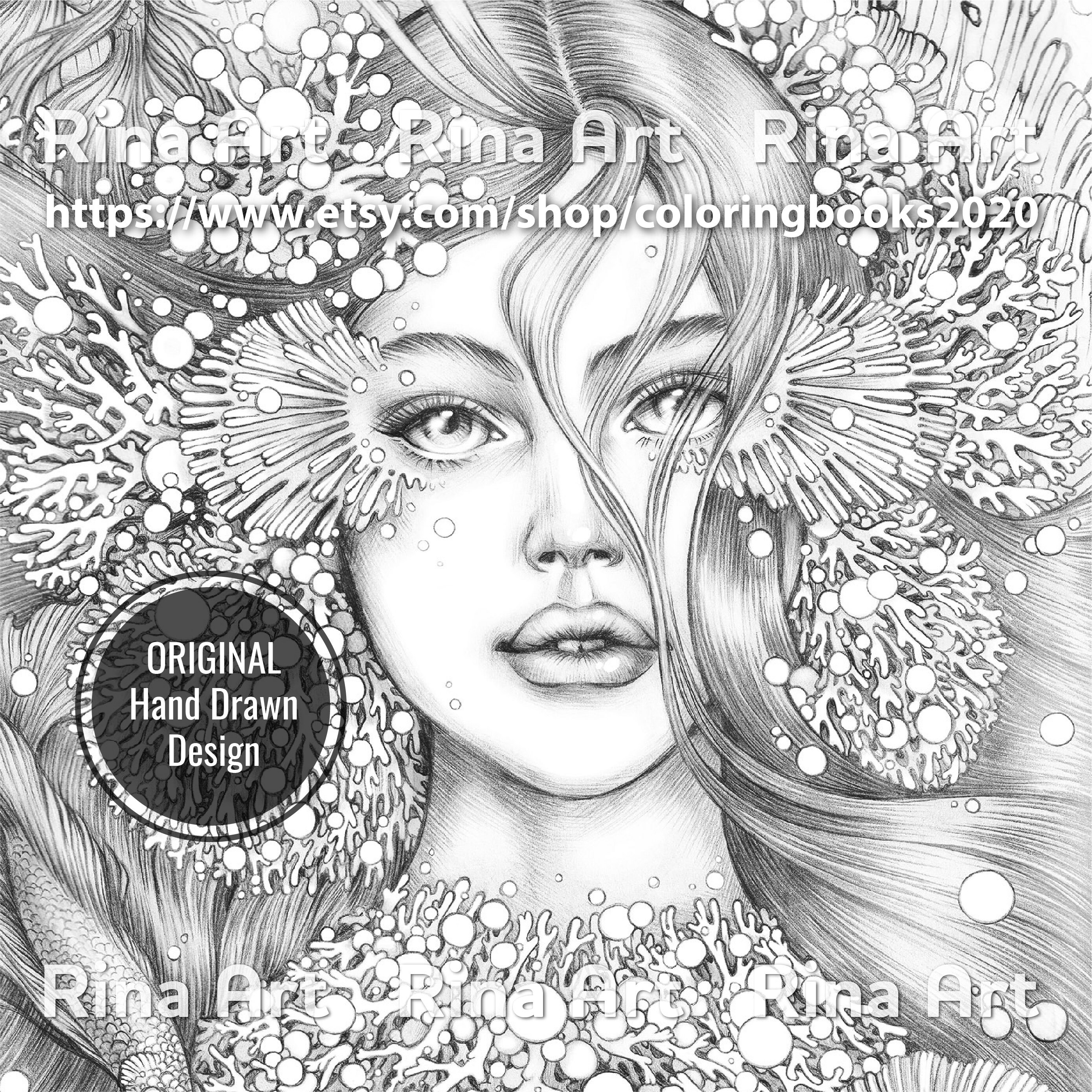 Coral | Coloring Page | Printable Adult Colouring Pages Book | Download Grayscale Illustration JPG, PDF
