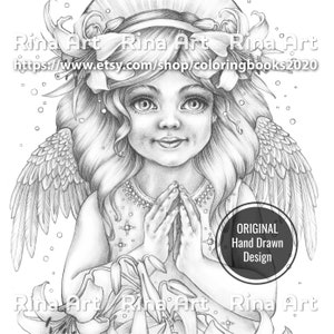 Little Angel | Coloring Page | Printable Adult Colouring Pages Book | Download Grayscale Illustration JPG, PDF
