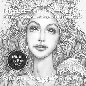 Siren | Coloring Page | Printable Adult Colouring Pages Book | Download Grayscale Illustration JPG, PDF