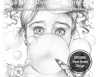 Bubble | Coloring Page | Printable Adult Colouring Pages Book | Download Grayscale Illustration JPG, PDF