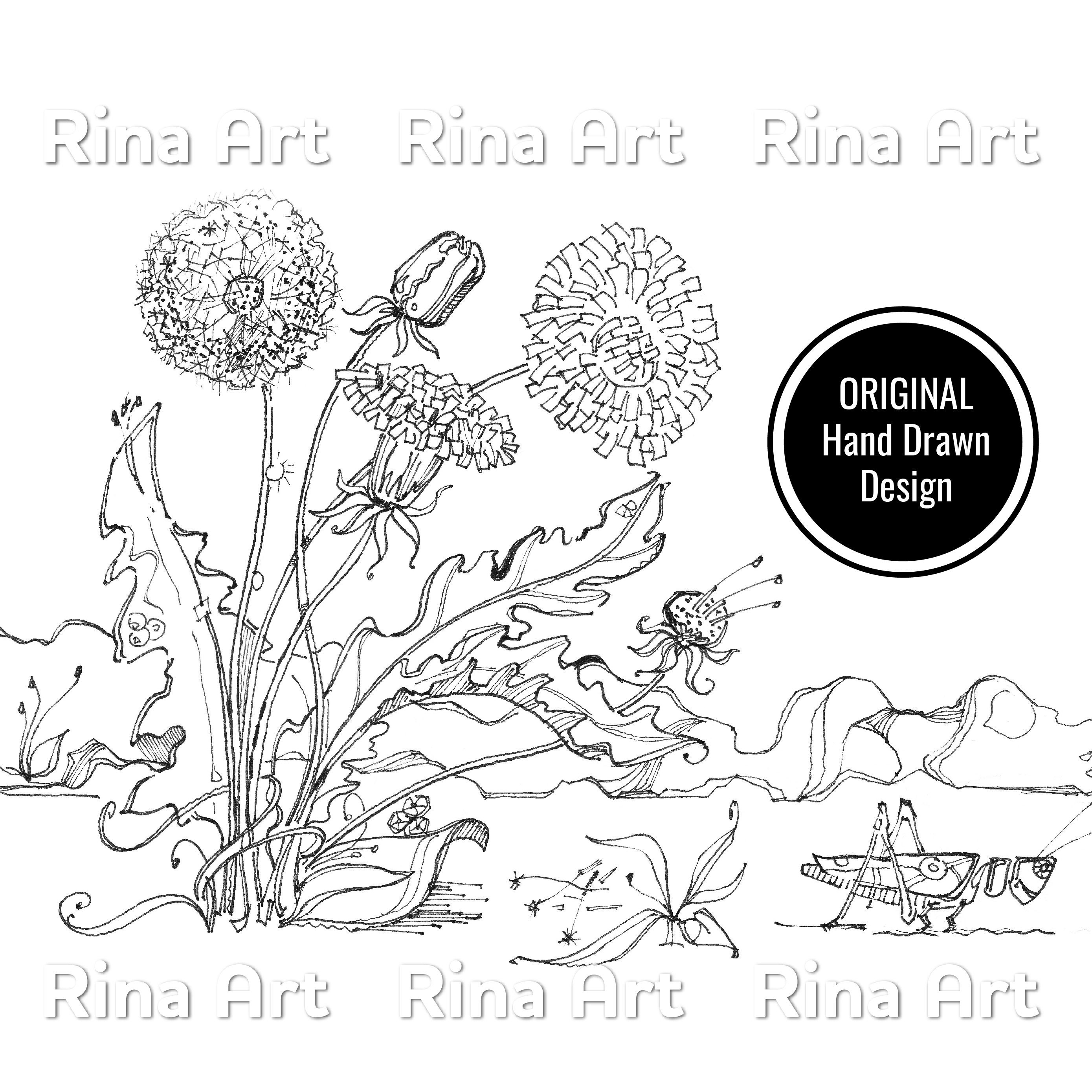 Dandelions Coloring Page Printable Adult Colouring Pages | Etsy