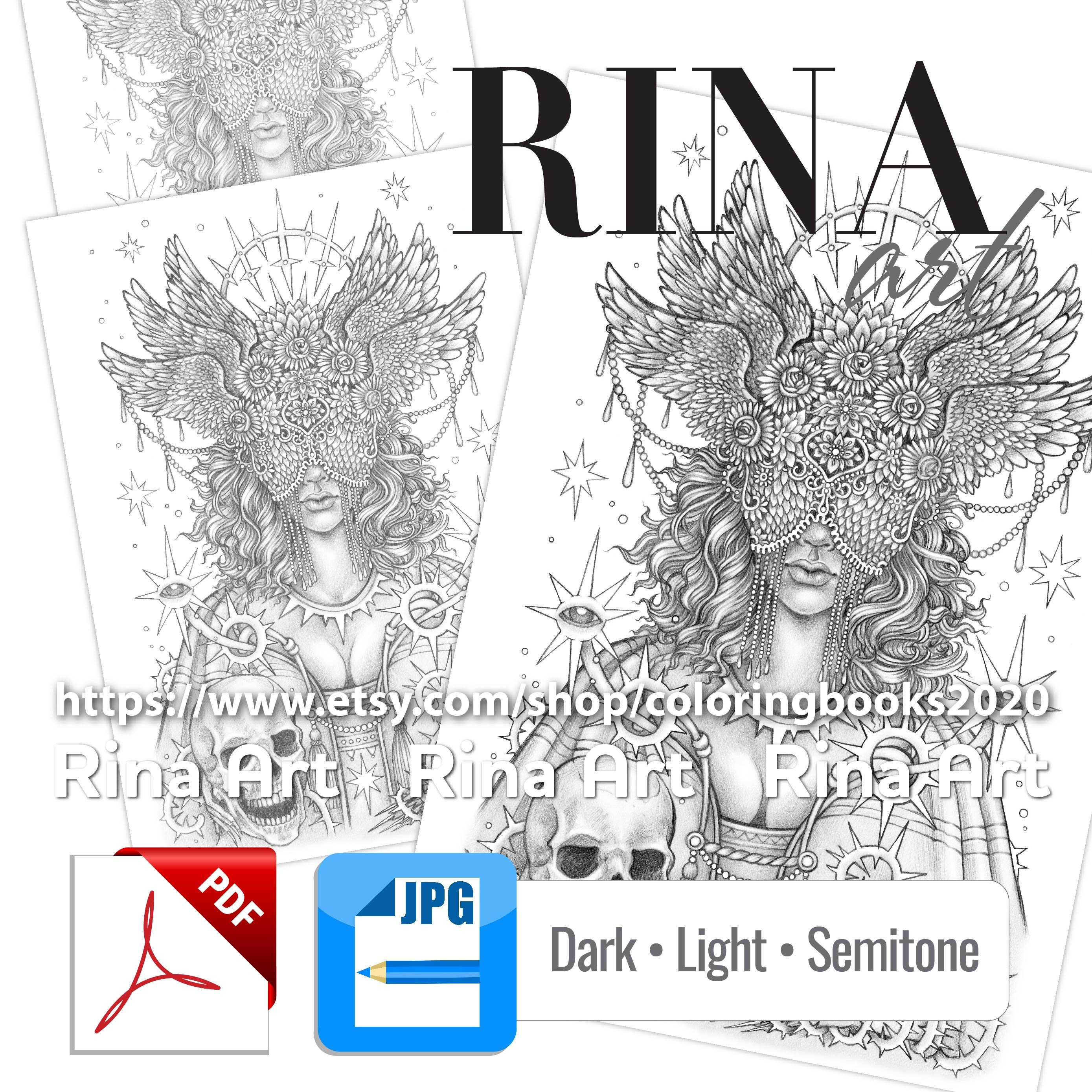 Dark Lady Coloring Page Printable Adult Colouring Pages - Etsy