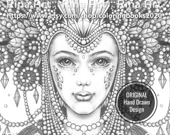 Cristal royal | Coloriage | Livre de coloriage adulte imprimable | Télécharger l'illustration en niveaux de gris JPG, PDF