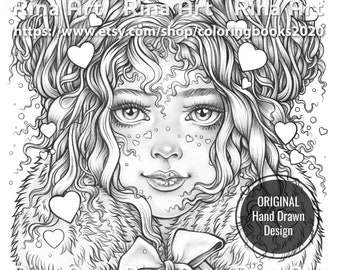 Hearts | Coloring Page | Printable Adult Colouring Pages Book | Download Grayscale Illustration JPG, PDF