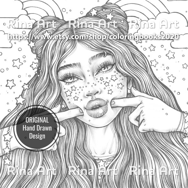 Joy | Coloring Page | Printable Adult Colouring Pages Book | Download Grayscale Illustration JPG, PDF