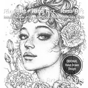 Carnation | Coloring Page | Printable Adult Colouring Pages Book | Download Grayscale Illustration JPG, PDF