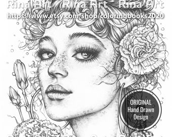 Carnation | Coloring Page | Printable Adult Colouring Pages Book | Download Grayscale Illustration JPG, PDF