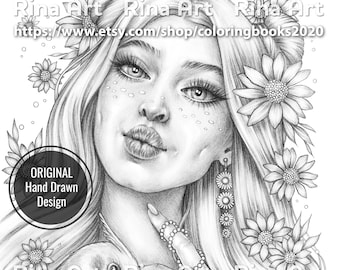 Summer mood | Coloring Page | Printable Adult Colouring Pages Book | Download Grayscale Illustration JPG, PDF