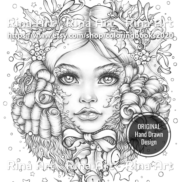 Holly sprig | Coloring Page | Printable Adult Colouring Pages Book | Download Grayscale Illustration JPG, PDF
