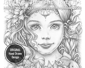 Water lilies | Coloring Page | Printable Adult Colouring Pages Book | Download Grayscale Illustration JPG, PDF