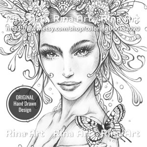 Titania | Coloring Page | Printable Adult Colouring Pages Book | Download Grayscale Illustration JPG, PDF