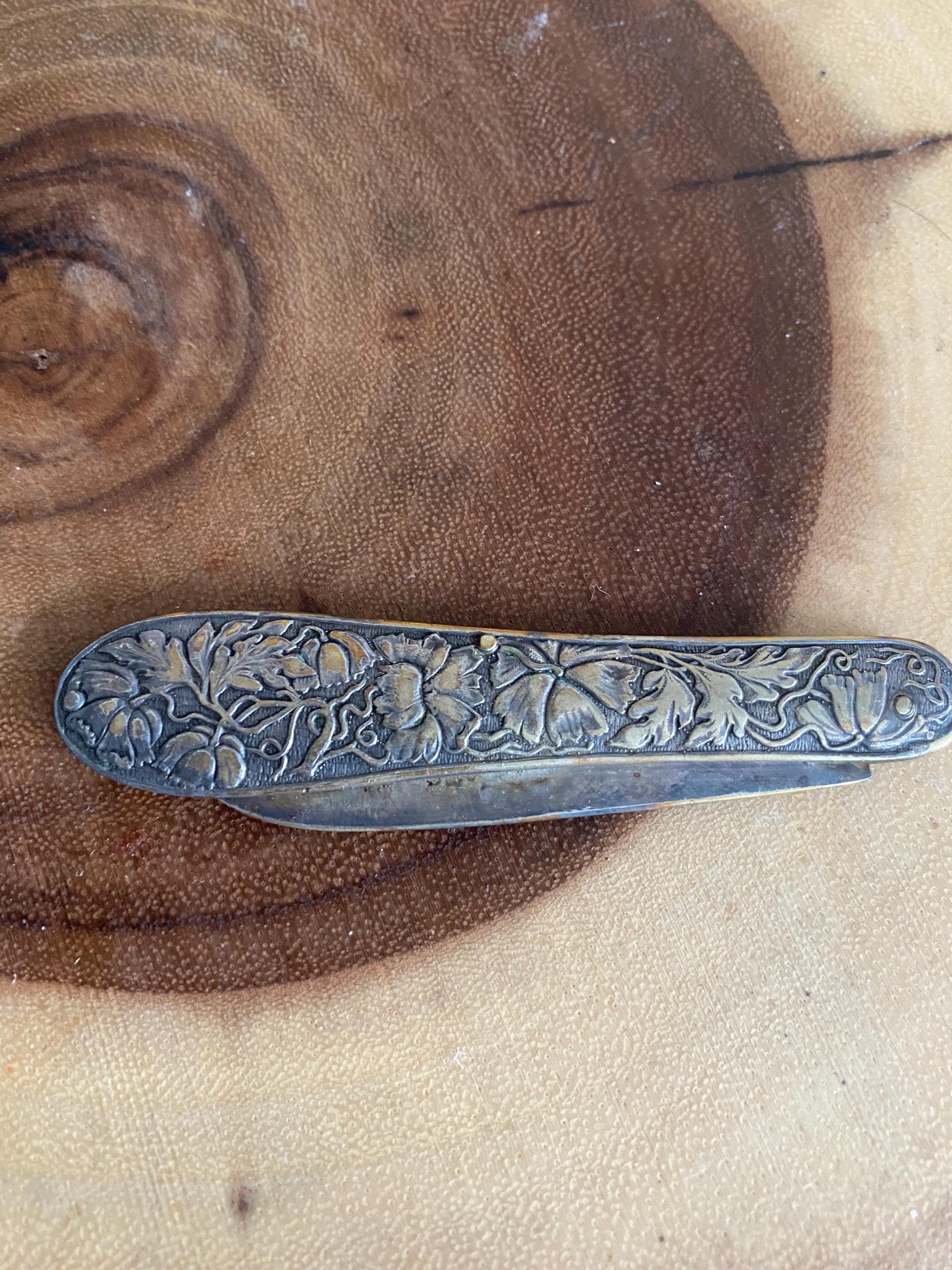 Antique 1850-1899 Sterling Silver Gorham Flower Vine Pocket Knife