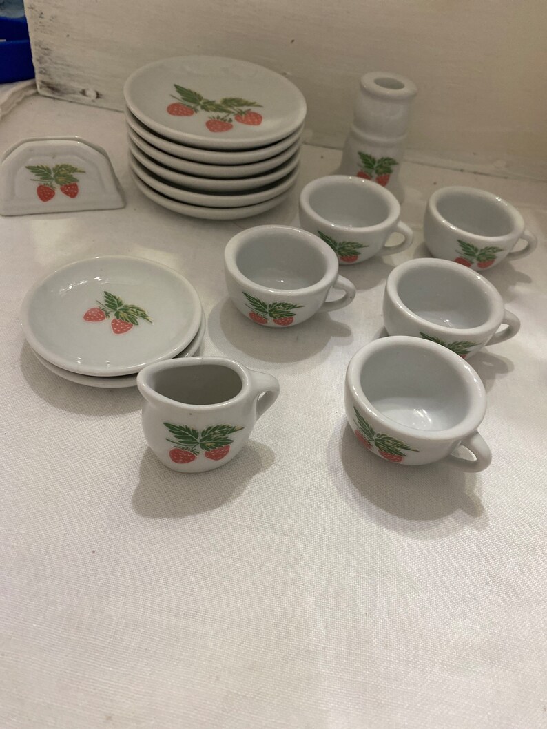 Vintage Frenzy Toys Tea Set Pink Strawberries Pattern Etsy