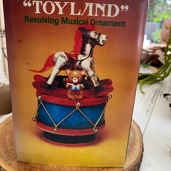 Vintage Musical Wooden Rocking Horse Enesco Music Box Plays Toyland 1979