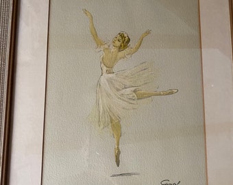 GUERVAL 1963 Ballerina Dancer Print Lithograph Framed