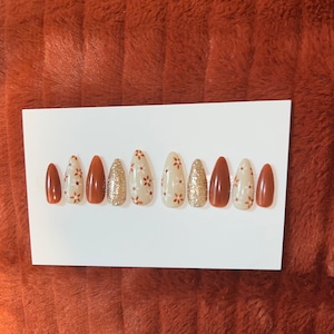 Fall Flowers | Hand Painted Fall Press On Nails