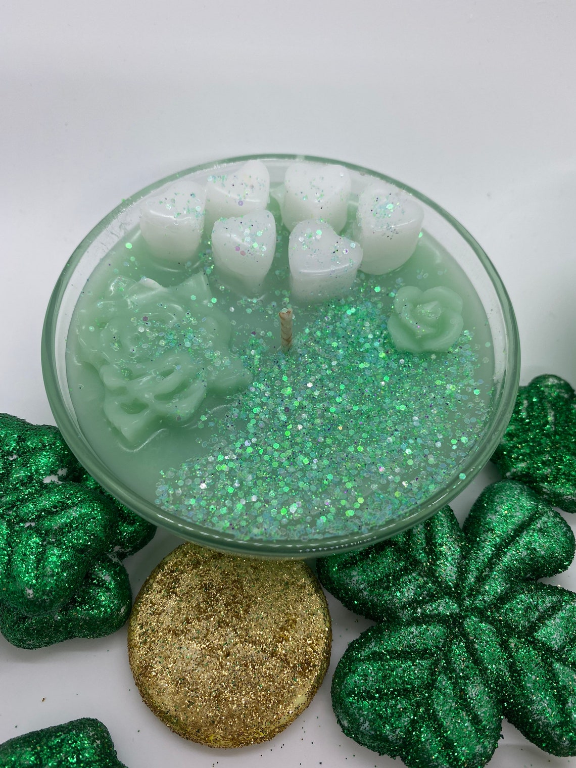 4 oz. Lucky Charm Candle Flower & Heart Melts Glitter Etsy