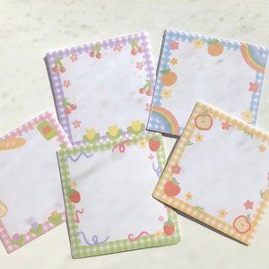 Cute Fruity Gingham Memopad Stationary Handmade Kawaii Colorful Memopads Memo Pads Sheet Cottagecore Summer Fruit Picnic Aesthetic Pastel