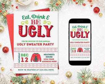 Ugly Sweater Party Invitation: Editable Christmas Holiday Invite (Digital Download)