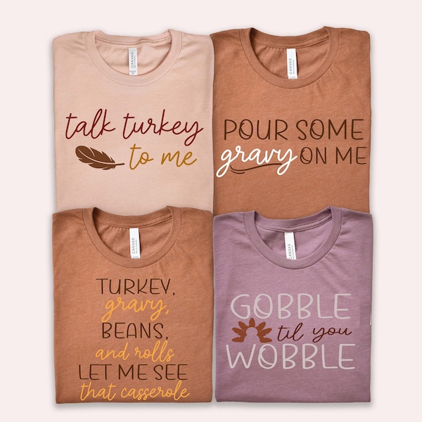 Drôles de chemises de Thanksgiving, Thanksgiving Files, Talk Turkey To Me, Versez de la sauce sur moi, Gobble til you Wobble, Chemises familiales de Thanksgiving