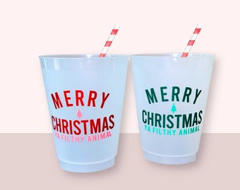 Christmas Party Cups: Merry Christmas Ya Filthy Animal, 16oz Reusable Plastic