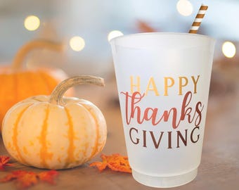 Thanksgiving Party Cups: Frosted Plastic, Reusable, Thanksgiving Favors