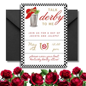 Kentucky Derby Party Invitation: Roses & Mint Julep (Digital Download)