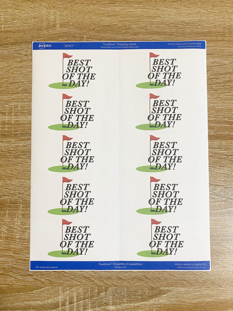 May include: Eight white square labels with green and red golf-themed graphics. Each label reads "Best Shot of the Day!" in black text.