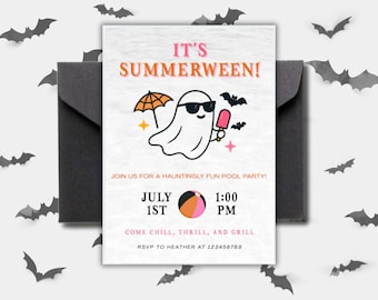 Summerween Party Invitation, Summer Party Decor, Enter If You Dare, Halloween in July
