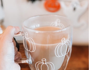 Tasse à café citrouille à double paroi en verre : décoration d'automne, 12 oz
