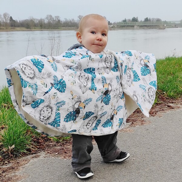 Poncho à pressions pour bébé, motif lion, avec capuche HIVER