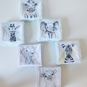 Washable baby make-up remover wipes - Animal illustrations - Reusable cotton pads - Washable wipe - safari wipes