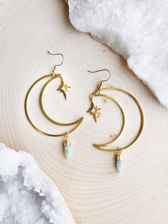 Coven of the Sisters | Amazonite Star Statement Moon Celestial Sky Magic Witchy Earrings