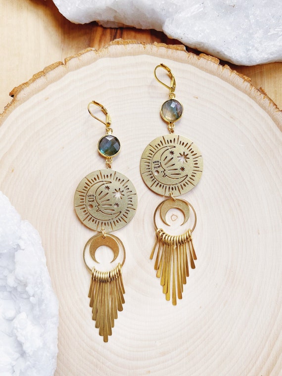 Labradorite Sun and Moon Earrings Labradorite Sun and Moon Earrings