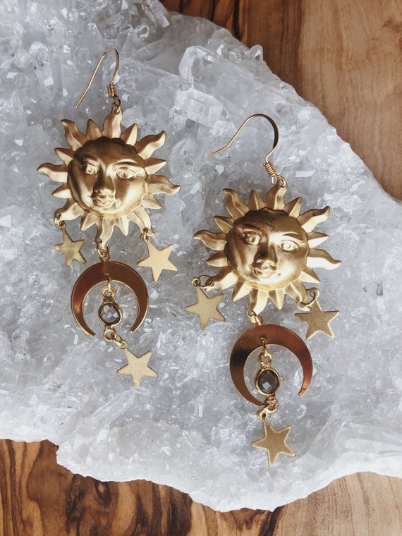 Labradorite Sun and Moon Earrings Labradorite Sun and Moon Earrings